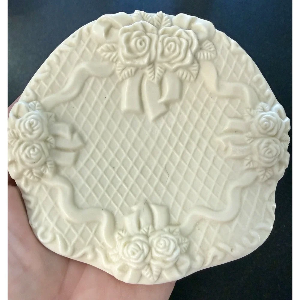 Vintage White Bisque Angel Candlestick Heart Photo Frames Trinket Dish Set